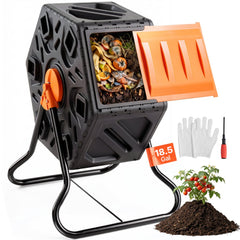 VEVOR Compost Bin, 18.5-Gal Composting Tumbler, Compact Single Rotating Chamber with Sliding Door and Steel Frame, BPA