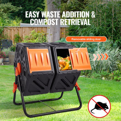 VEVOR Compost Bin, 37-Gal Dual Chamber Composting Tumbler, High Volume Two Rotating Chambers with 2 Sliding Door and
