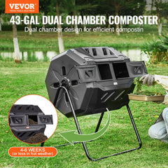 VEVOR Compost Bin, 43-Gal Dual Chamber Composting Tumbler, Large Tumbling Rotating Composter with 2 Sliding Doors and