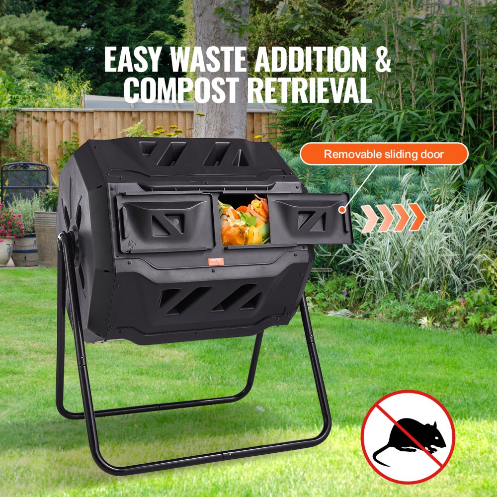 VEVOR Compost Bin, 43-Gal Dual Chamber Composting Tumbler, Large Tumbling Rotating Composter with 2 Sliding Doors and