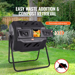 VEVOR Compost Bin, 43-Gal Dual Chamber Composting Tumbler, Large Tumbling Rotating Composter with 2 Sliding Doors and