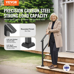 VEVOR Handrails for Outdoor Steps, 2-3 Step Stair Hand Rail Kit, Transitional Carbon Steel Railings with Installation