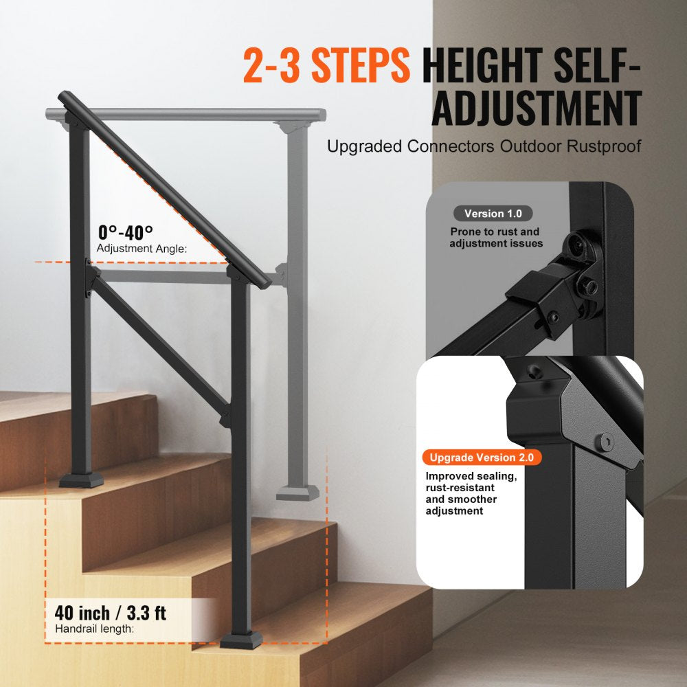 VEVOR Handrails for Outdoor Steps, 2-3 Step Stair Hand Rail Kit, Transitional Carbon Steel Railings with Installation