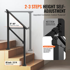 VEVOR Handrails for Outdoor Steps, 2-3 Step Stair Hand Rail Kit, Transitional Carbon Steel Railings with Installation