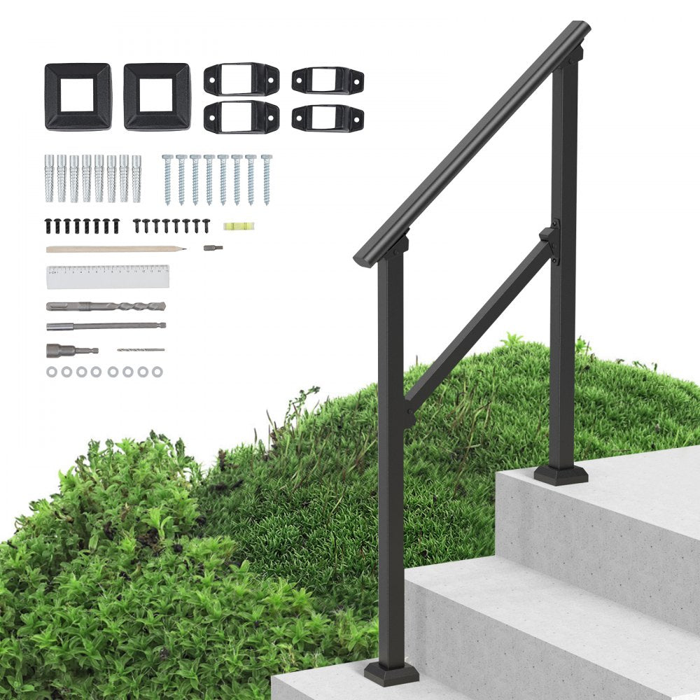 VEVOR Handrails for Outdoor Steps, 2-3 Step Stair Hand Rail Kit, Transitional Carbon Steel Railings with Installation