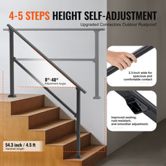 VEVOR Handrails for Outdoor Steps, 4-5 Step Stair Hand Rail Kit, Transitional Carbon Steel Railings with Installation