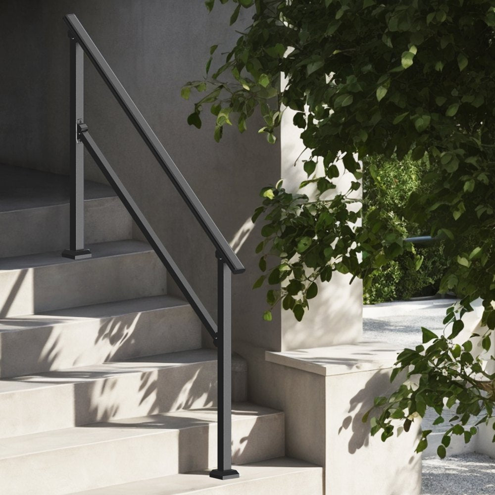 VEVOR Handrails for Outdoor Steps, 4-5 Step Stair Hand Rail Kit, Transitional Carbon Steel Railings with Installation