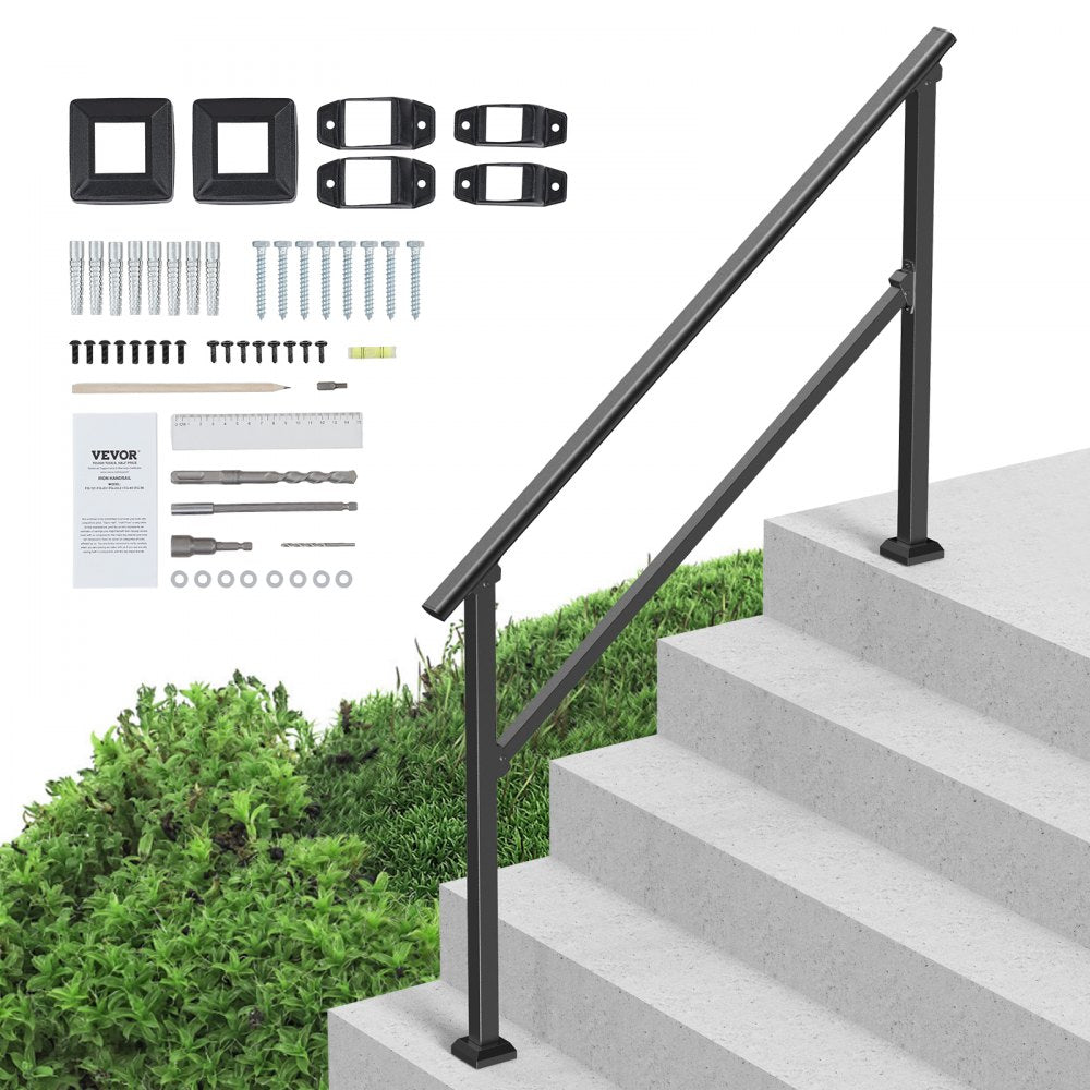 VEVOR Handrails for Outdoor Steps, 4-5 Step Stair Hand Rail Kit, Transitional Carbon Steel Railings with Installation