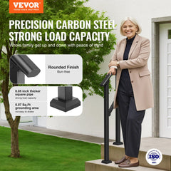 VEVOR Handrails for Outdoor Steps, 1-2 Step Stair Hand Rail Kit, Transitional Carbon Steel Railings with Installation