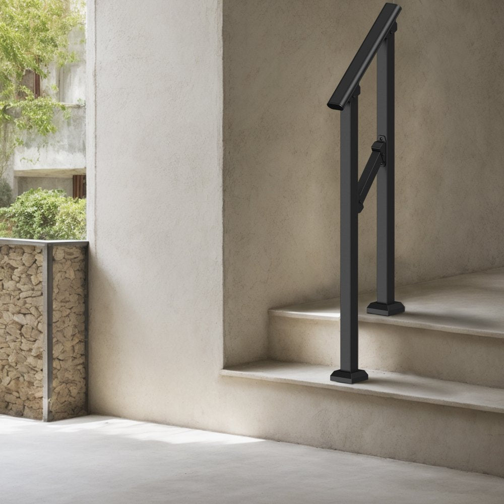 VEVOR Handrails for Outdoor Steps, 1-2 Step Stair Hand Rail Kit, Transitional Carbon Steel Railings with Installation