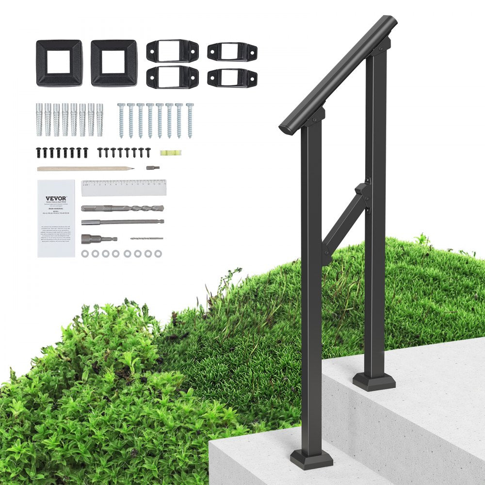 VEVOR Handrails for Outdoor Steps, 1-2 Step Stair Hand Rail Kit, Transitional Carbon Steel Railings with Installation