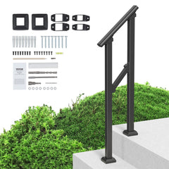 VEVOR Handrails for Outdoor Steps, 1-2 Step Stair Hand Rail Kit, Transitional Carbon Steel Railings with Installation