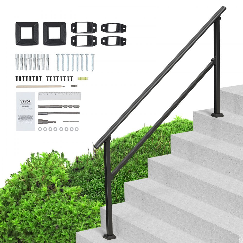 VEVOR Handrails for Outdoor Steps, 5 Step Stair Hand Rail Kit, Transitional Carbon Steel Railings with Installation