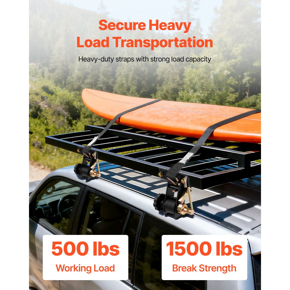 VEVOR Ladder Rack Ratchet Straps, Black Square Tube Mount, 1.5 in Wide x 7.4 ft Long Black Ladder Rack Straps with
