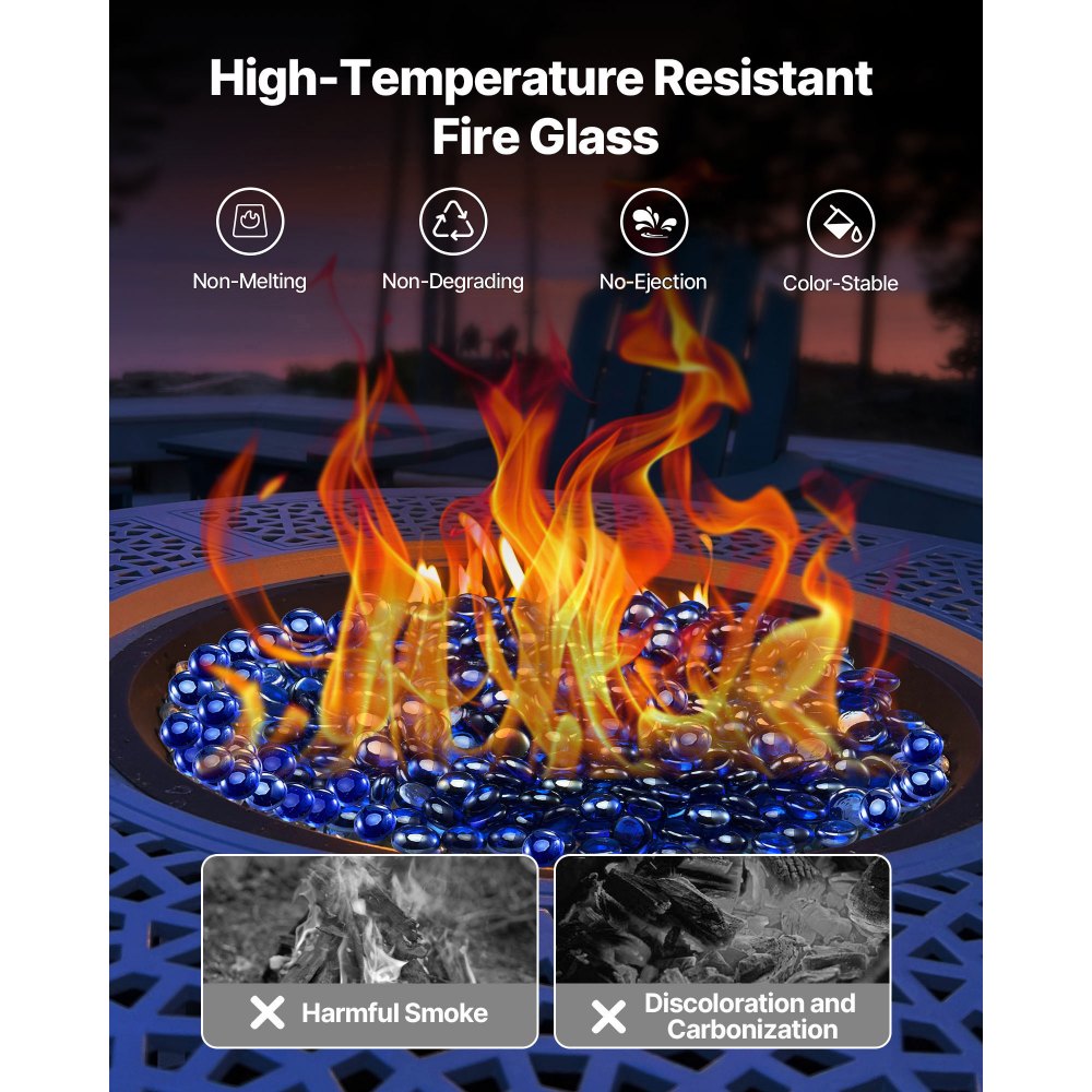 VEVOR Fire Glass, 10LBS/4.5KG High-Temperature Resistant Fireplace Rocks, 3/4-Inch / 19.05 mm Reflective & Smokeless