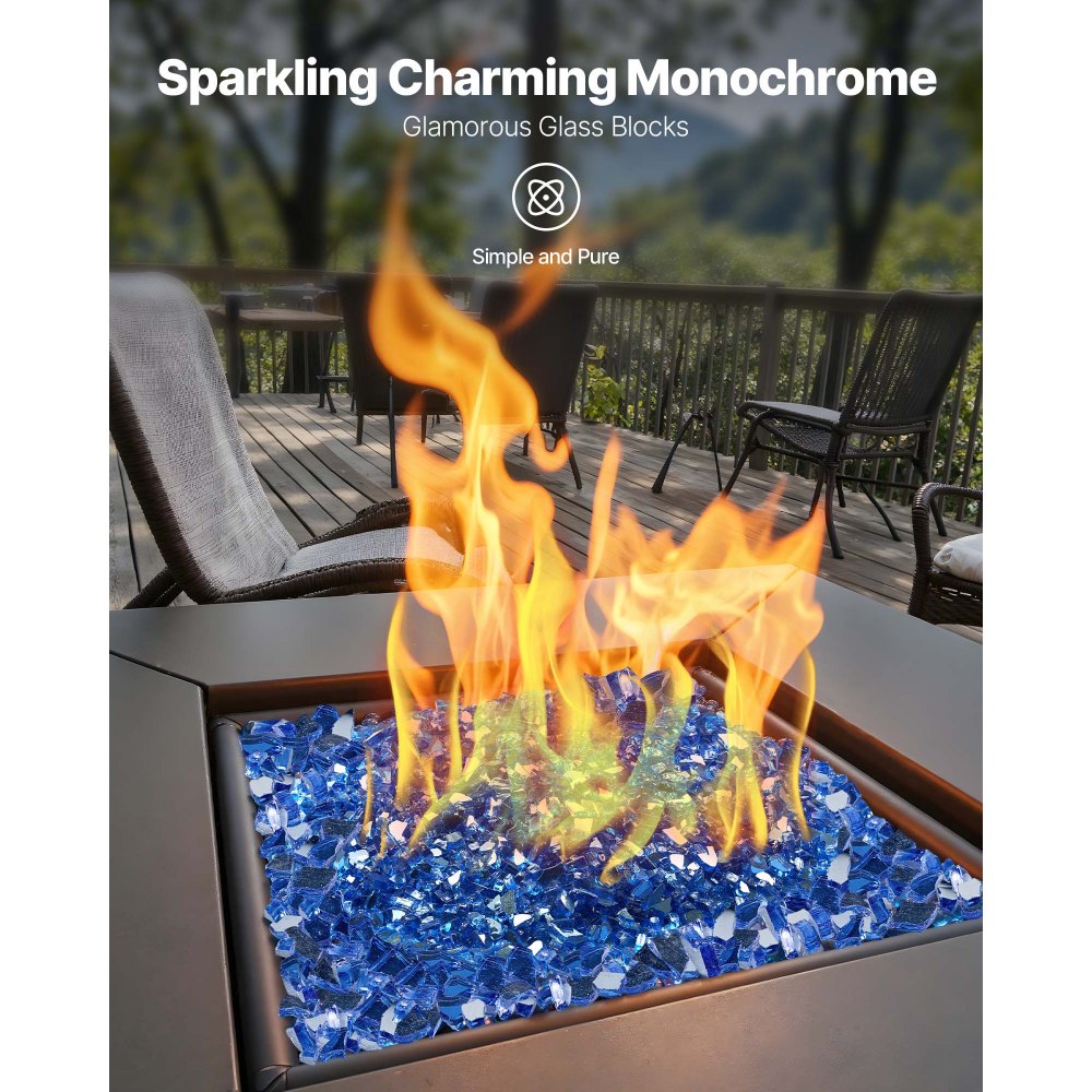 VEVOR Fire Glass, 10LBS / 4.5KG High-Temperature Resistant Fireplace Rocks, 1/4-Inch / 6.35 mm Reflective & Smokeless