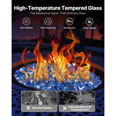 VEVOR Fire Glass, 10LBS / 4.5KG High-Temperature Resistant Fireplace Rocks, 1/4-Inch / 6.35 mm Reflective & Smokeless