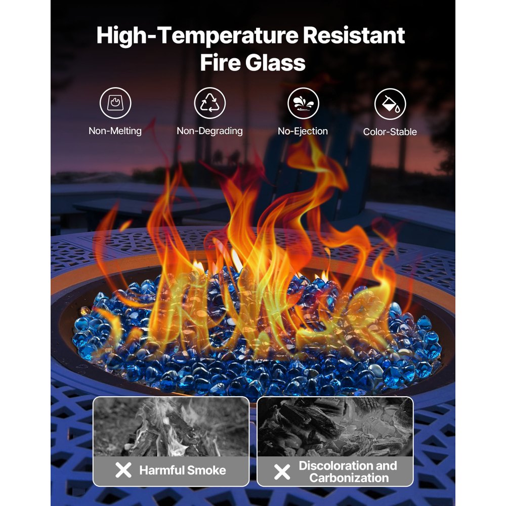 VEVOR Fire Glass, 10LBS / 4.5KG High-Temperature Resistant Fireplace Rocks, 1 Inch / 25.4 mm Reflective Firepit Glass