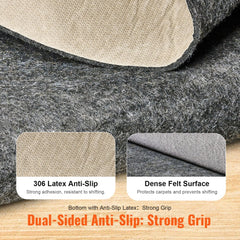 VEVOR Slip-Resistant Rug Pad, Protective Cushioning Carpet Pad, 2'x8' (7.87' Actual) - 1/4"Thick - Dual Surface
