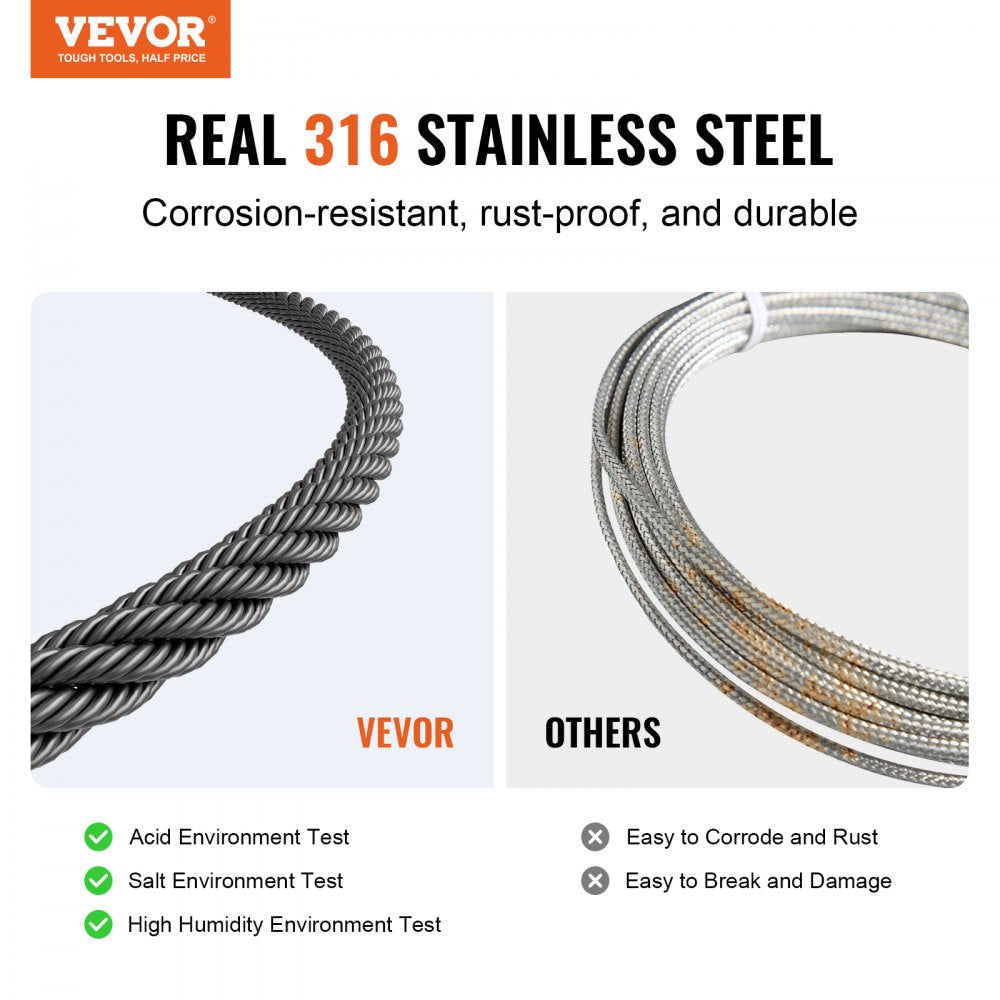 VEVOR Wire Rope Kit, 1/8" 500 ft 316 Stainless Steel Cable with Cutter and Gloves, 1600 lbs Breaking Strength, 7x7