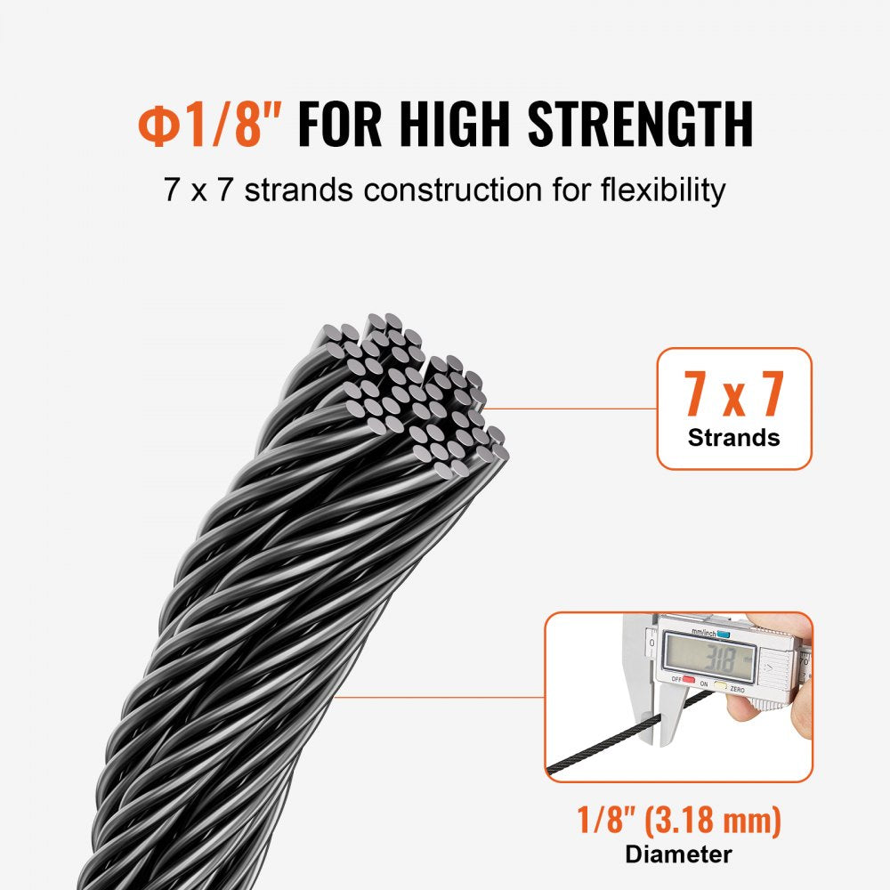 VEVOR Wire Rope Kit, 1/8" 500 ft 316 Stainless Steel Cable with Cutter and Gloves, 1600 lbs Breaking Strength, 7x7