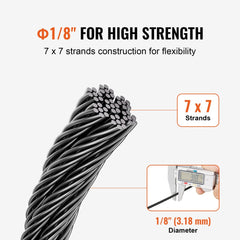 VEVOR Wire Rope Kit, 1/8" 500 ft 316 Stainless Steel Cable with Cutter and Gloves, 1600 lbs Breaking Strength, 7x7