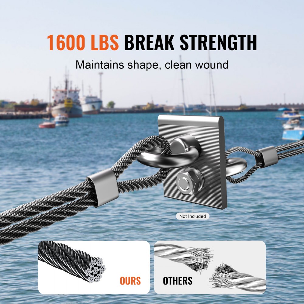 VEVOR Wire Rope Kit, 1/8" 500 ft 316 Stainless Steel Cable with Cutter and Gloves, 1600 lbs Breaking Strength, 7x7