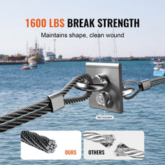 VEVOR Wire Rope Kit, 1/8" 500 ft 316 Stainless Steel Cable with Cutter and Gloves, 1600 lbs Breaking Strength, 7x7