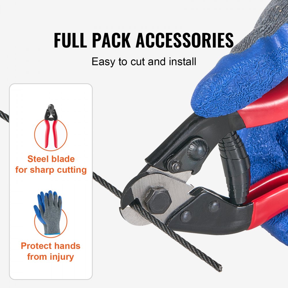 VEVOR Wire Rope Kit, 1/8" 500 ft 316 Stainless Steel Cable with Cutter and Gloves, 1600 lbs Breaking Strength, 7x7