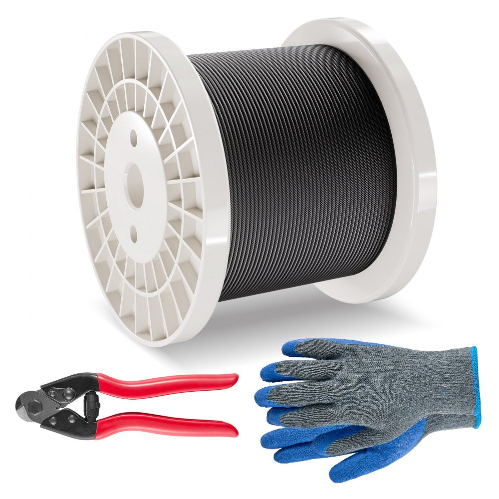 VEVOR Wire Rope Kit, 1/8" 500 ft 316 Stainless Steel Cable with Cutter and Gloves, 1600 lbs Breaking Strength, 7x7