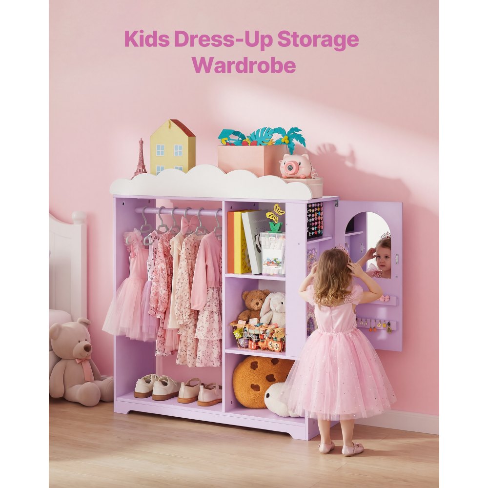 VEVOR Kids Dress Up Storage, with Jewelry Cabinet, Dress Up Closet with Mirror and Shelves, Princess Costumes Wardrobe