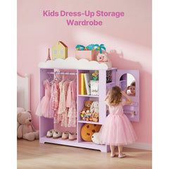VEVOR Kids Dress Up Storage, with Jewelry Cabinet, Dress Up Closet with Mirror and Shelves, Princess Costumes Wardrobe
