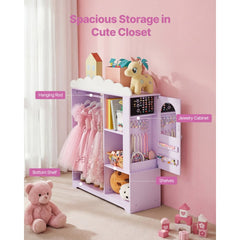 VEVOR Kids Dress Up Storage, with Jewelry Cabinet, Dress Up Closet with Mirror and Shelves, Princess Costumes Wardrobe