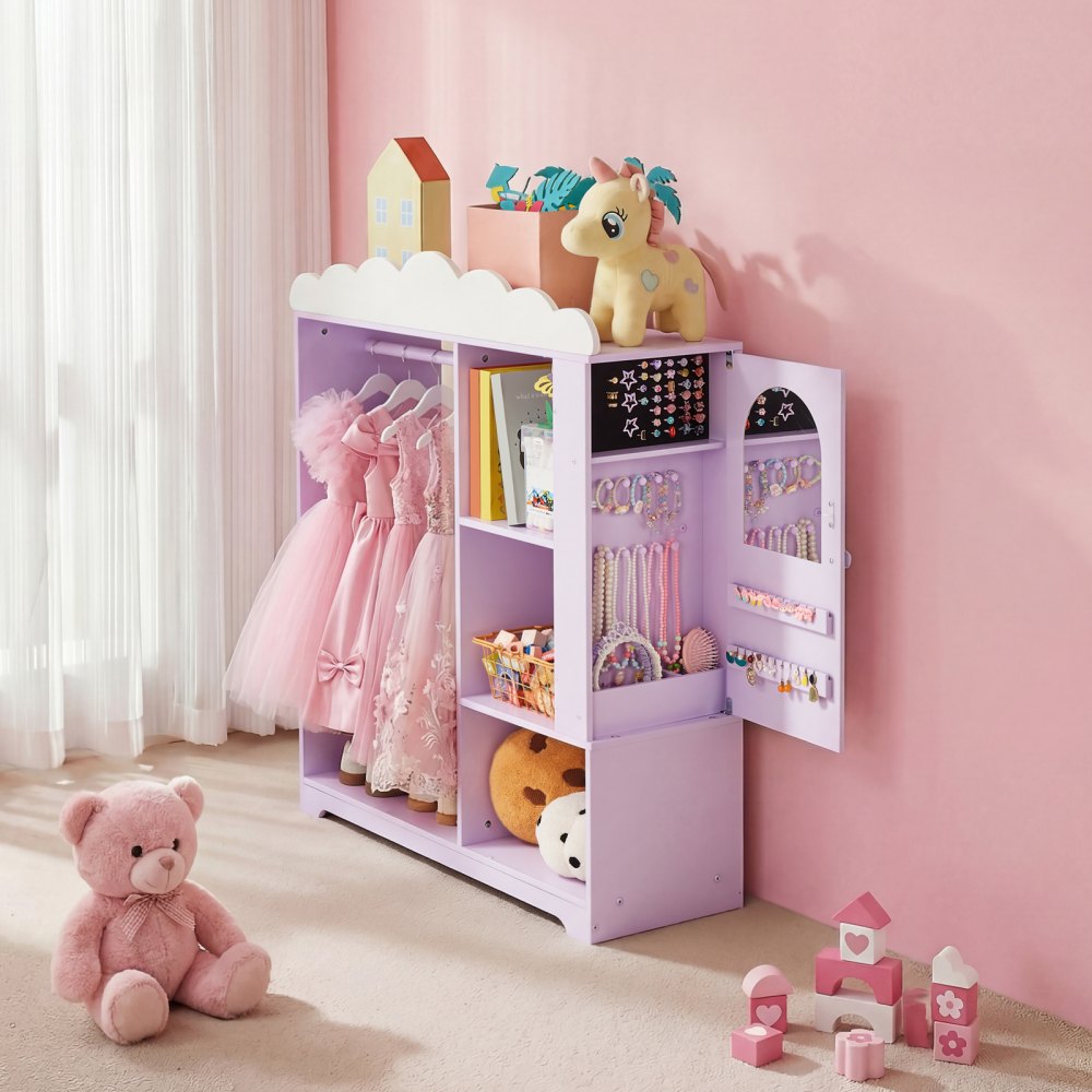 VEVOR Kids Dress Up Storage, with Jewelry Cabinet, Dress Up Closet with Mirror and Shelves, Princess Costumes Wardrobe