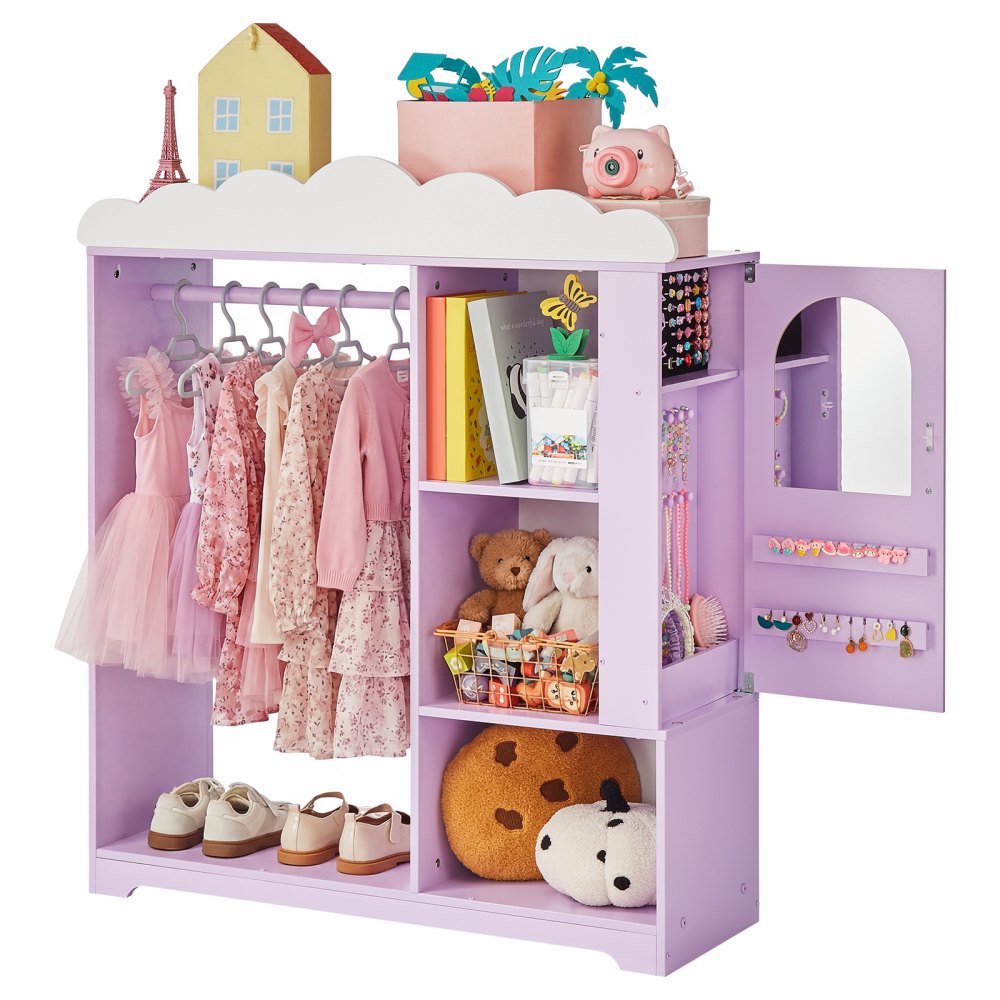 VEVOR Kids Dress Up Storage, with Jewelry Cabinet, Dress Up Closet with Mirror and Shelves, Princess Costumes Wardrobe