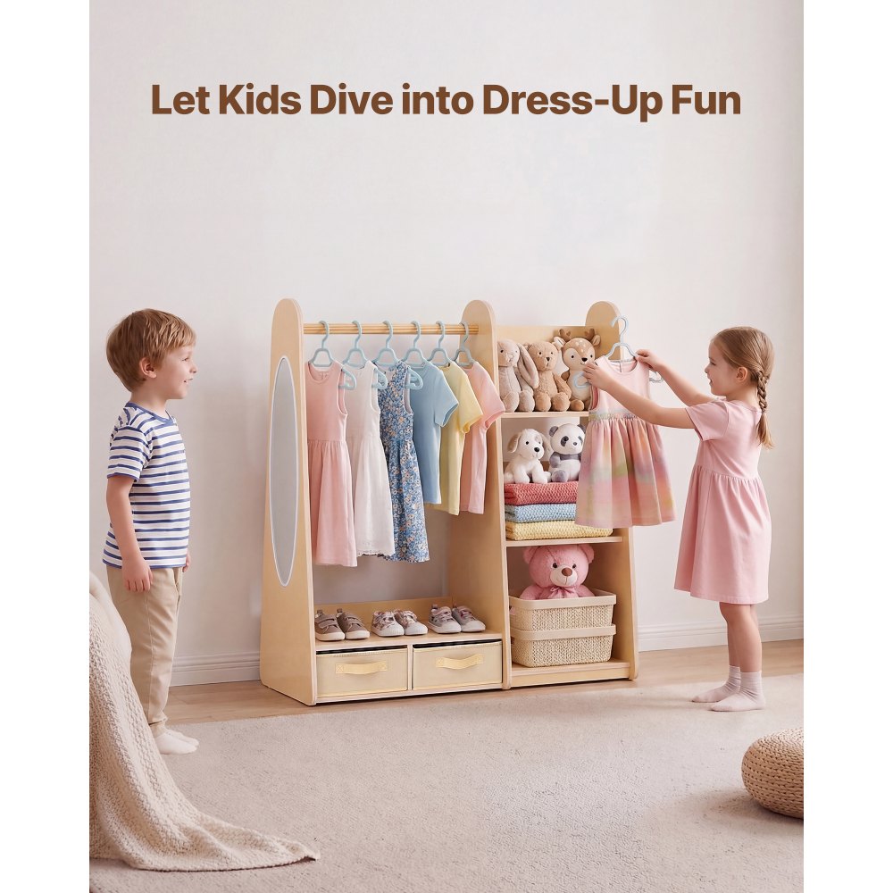 VEVOR Kids Dress Up Storage, with Mirror, Dress Up Closet, Toddler Wardrobe Closet for Little Girls, Armoire with