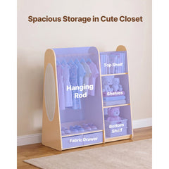 VEVOR Kids Dress Up Storage, with Mirror, Dress Up Closet, Toddler Wardrobe Closet for Little Girls, Armoire with
