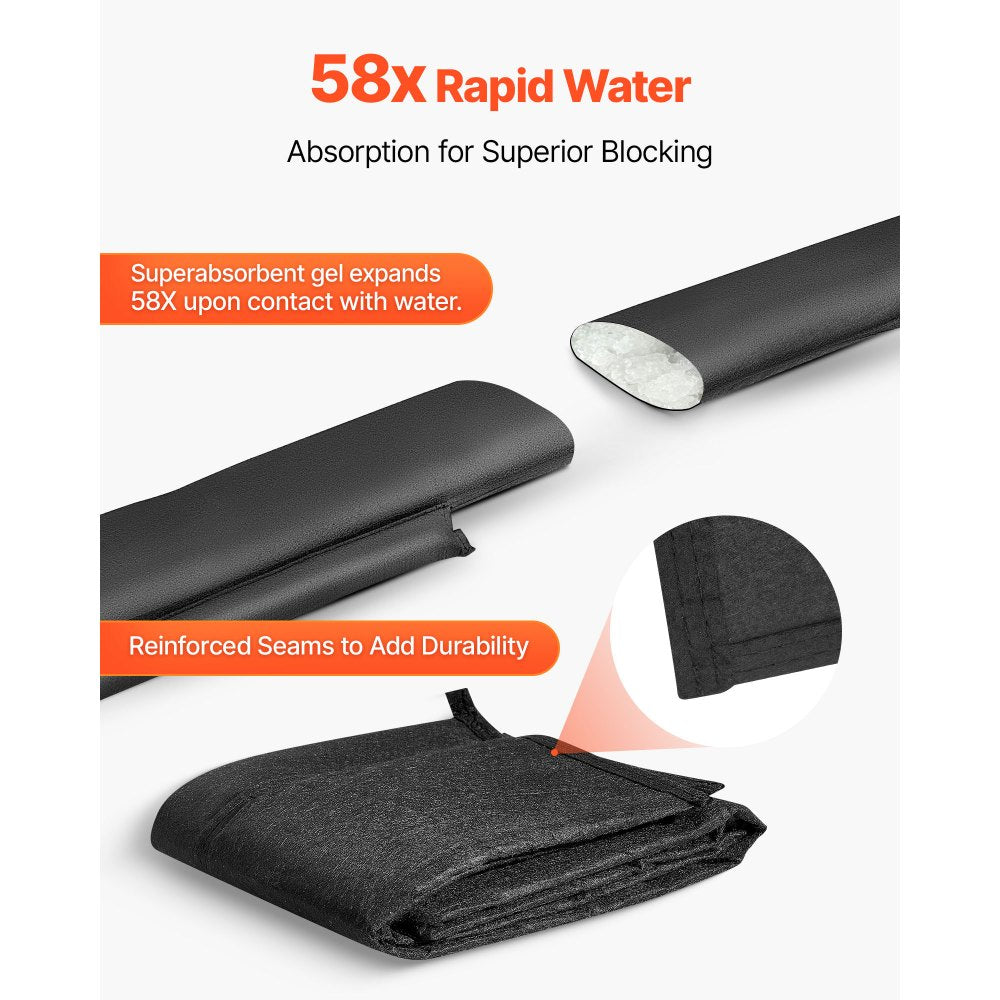 VEVOR Flood Barrier, 10 Pack, 5 x 0.7 ft Flood Bags with Bucket, Water Absorbent Barrier Activated by Water, Sandless