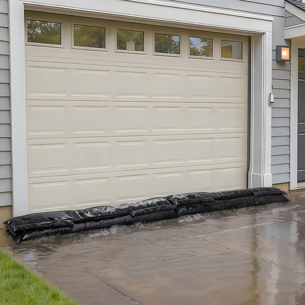 VEVOR Flood Barrier, 10 Pack, 5 x 0.7 ft Flood Bags with Bucket, Water Absorbent Barrier Activated by Water, Sandless