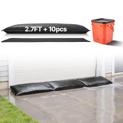 VEVOR Flood Barrier, 10 Pack, 1.4 x 2.7 ft Flood Bags with Bucket, Water Absorbent Barrier Activated by Water, Sandless