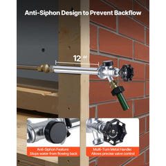 VEVOR 12-Inch Frost-Free Sillcock, 1/2" PTC x 3/4" MHT Hose Bibb, Anti-Siphon Lead-Free Brass Valve, Push-to-Connect