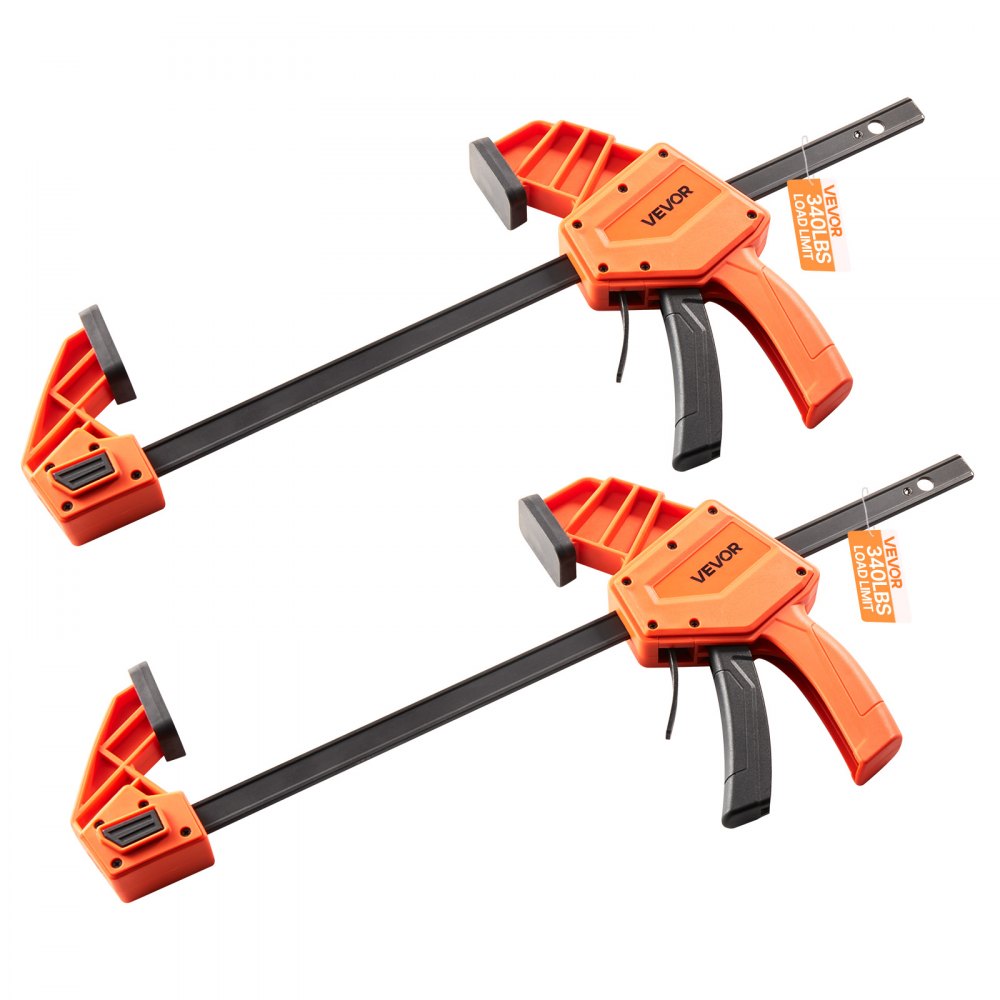 VEVOR Bar Clamps for Woodworking, 2-Pack 12 inch One-Handed Clamp/Spreader, Quick-Grip F-Clamp with 340 lbs Load Limit