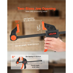 VEVOR Bar Clamps for Woodworking, 2-Pack 12 inch and 2-Pack 6 inch, One-Handed Clamp/Spreader, Quick-Grip F-Clamp with