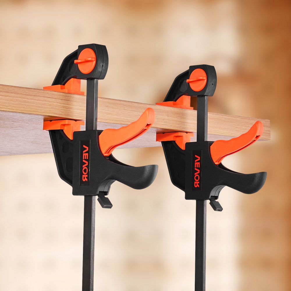 VEVOR Bar Clamps for Woodworking, 2-Pack 12 inch and 2-Pack 6 inch, One-Handed Clamp/Spreader, Quick-Grip F-Clamp with