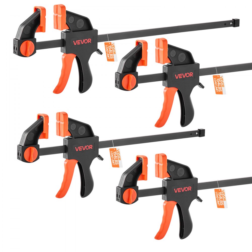 VEVOR Bar Clamps for Woodworking, 2-Pack 12 inch and 2-Pack 6 inch, One-Handed Clamp/Spreader, Quick-Grip F-Clamp with