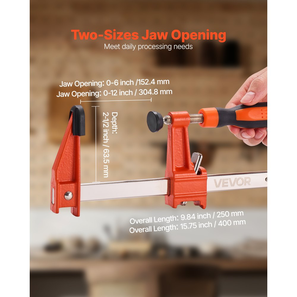 VEVOR Bar Clamps for Woodworking, 2-Pack 6 inch and 2-Pack 12 inch, Lockable F-Clamp with 600 lbs Load Limit, 2-1/2