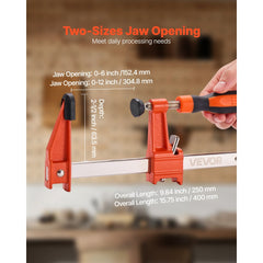 VEVOR Bar Clamps for Woodworking, 2-Pack 6 inch and 2-Pack 12 inch, Lockable F-Clamp with 600 lbs Load Limit, 2-1/2