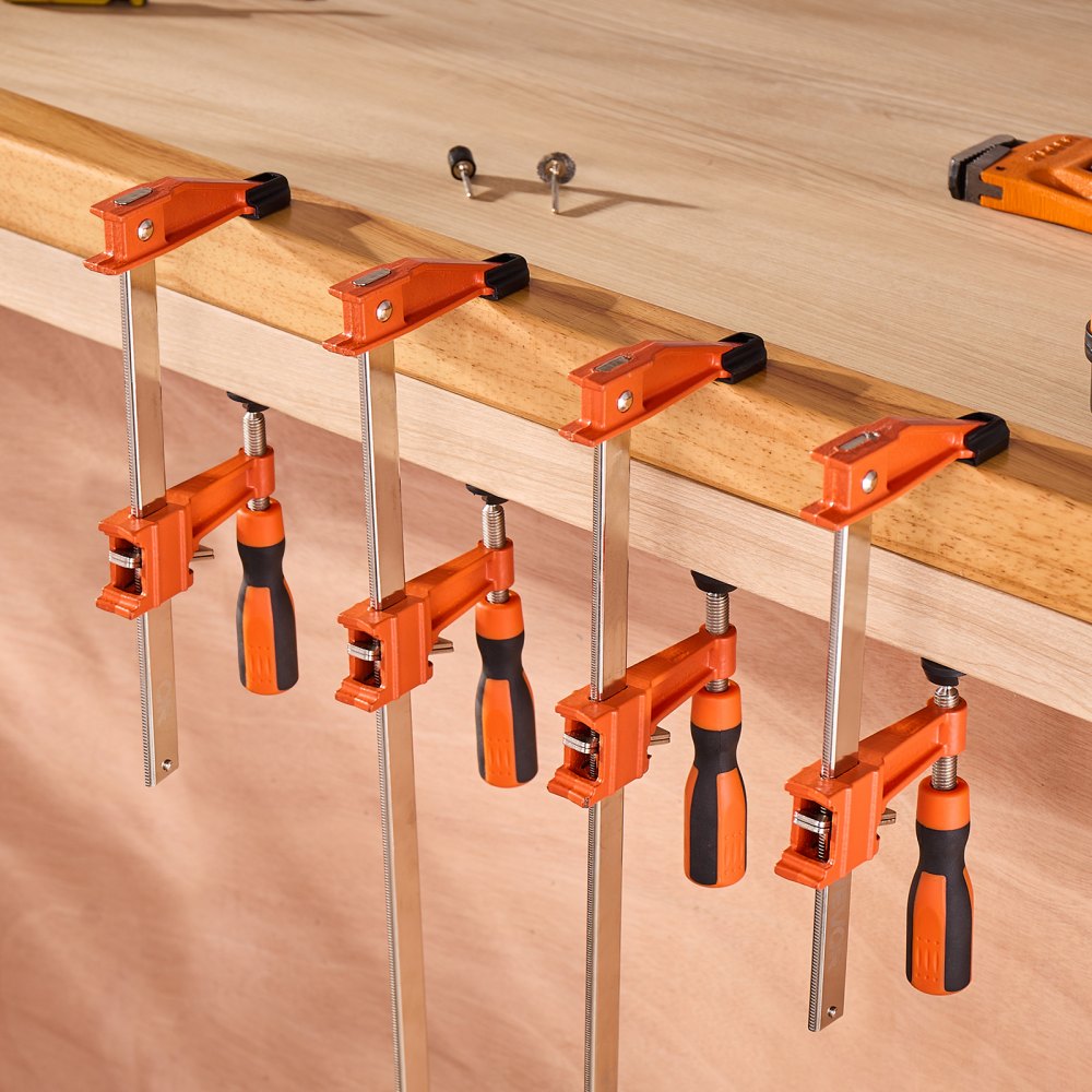 VEVOR Bar Clamps for Woodworking, 2-Pack 6 inch and 2-Pack 12 inch, Lockable F-Clamp with 600 lbs Load Limit, 2-1/2