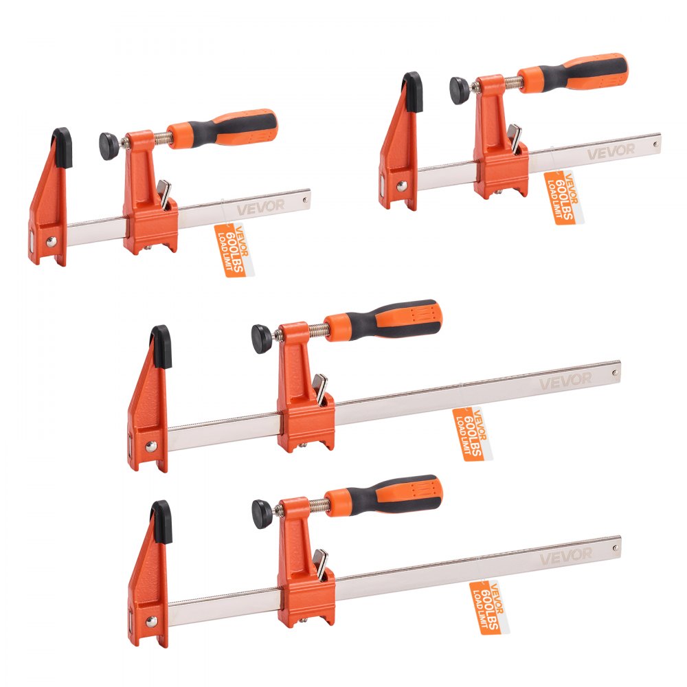VEVOR Bar Clamps for Woodworking, 2-Pack 6 inch and 2-Pack 12 inch, Lockable F-Clamp with 600 lbs Load Limit, 2-1/2