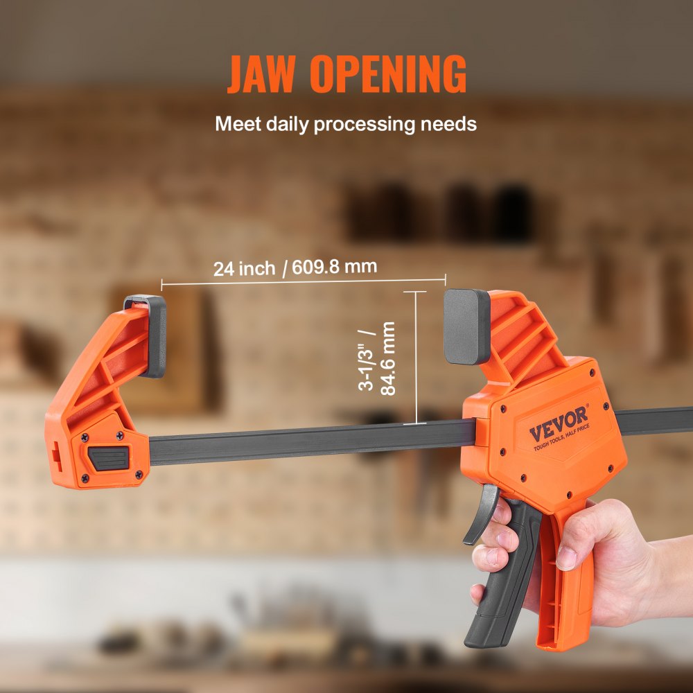 VEVOR Bar Clamps for Woodworking, 2-Pack 24" One-Handed Clamp/Spreader, Quick-Change F Clamp with 300 lbs Load Limit